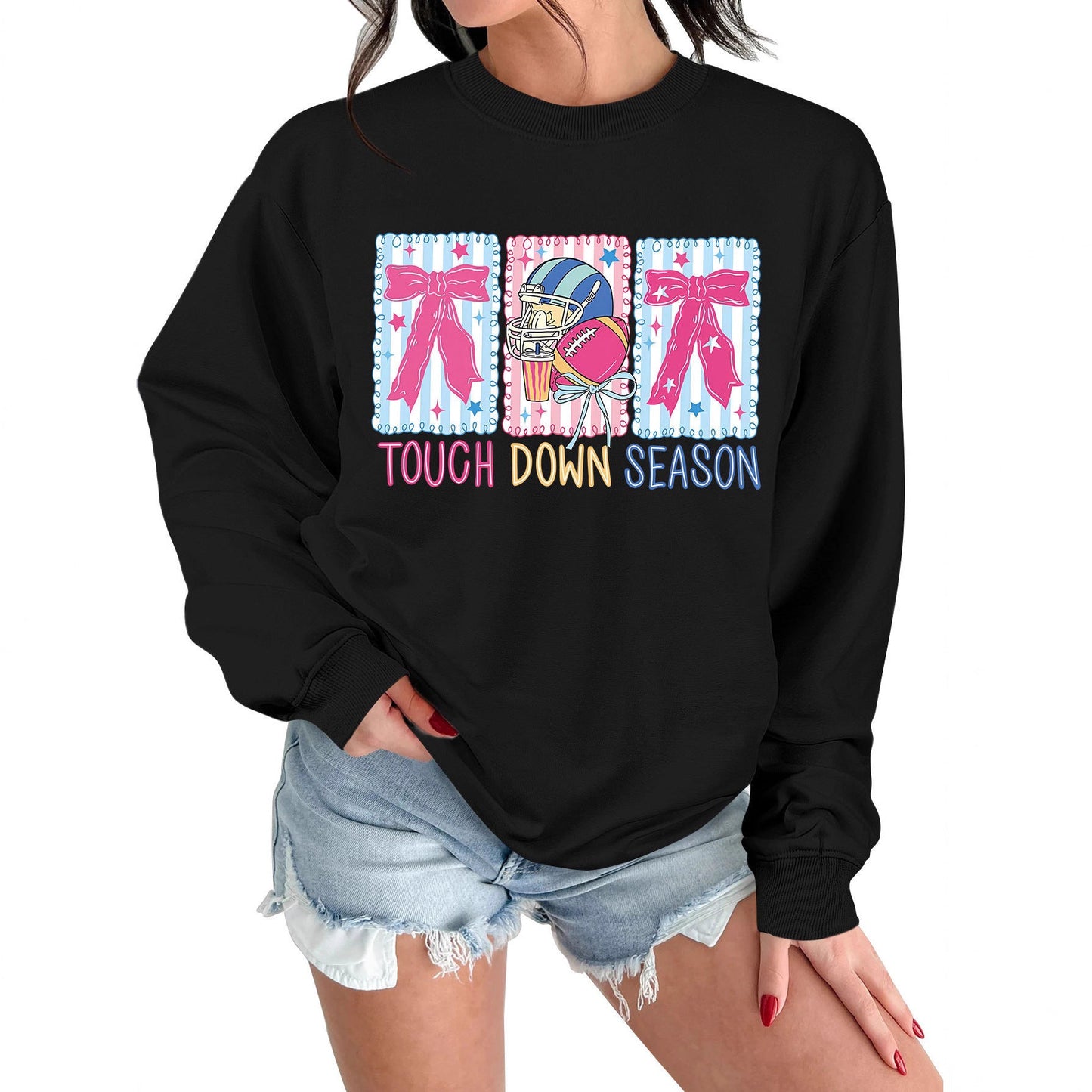 Damen Sweatshirt Football Motiv Lässig Grau Eveloria