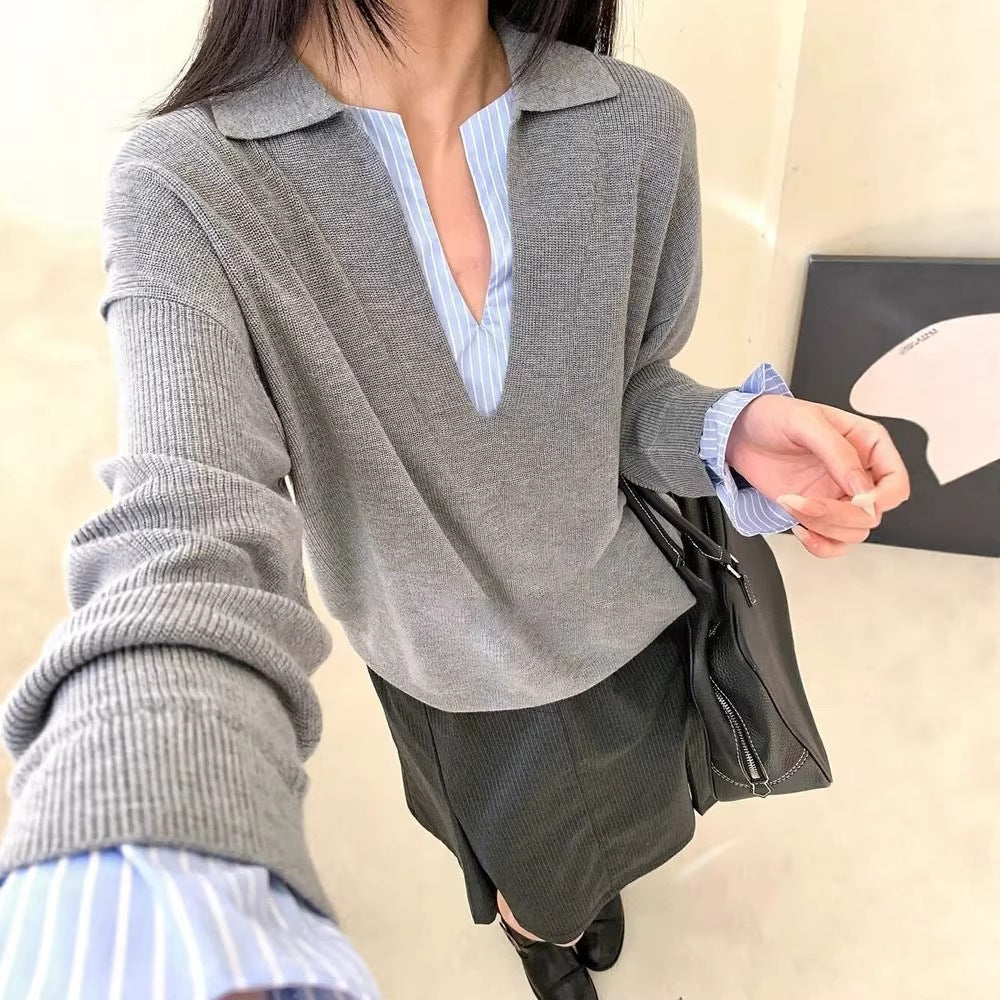 Damen Pullover mit Hemdkragen Eveloria