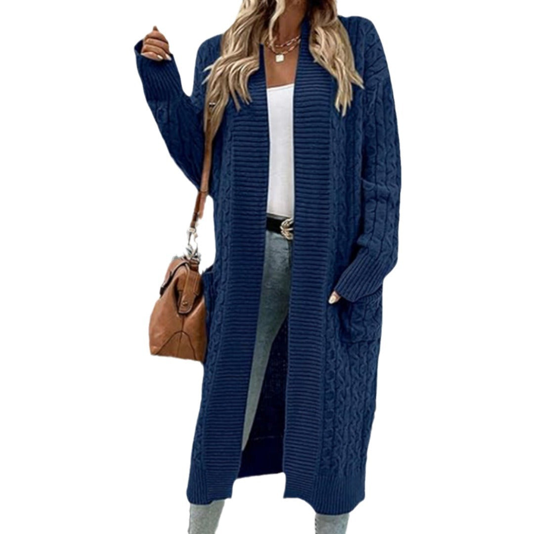 Damen Cardigan Grobstrick Offenes Design Mit Taschen Beige