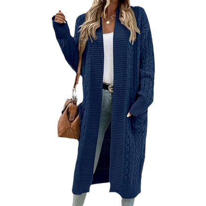 Damen Cardigan Grobstrick Offenes Design Mit Taschen Beige