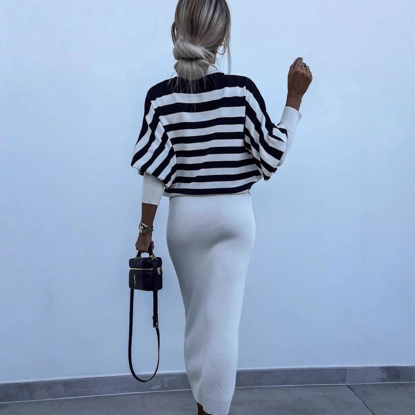 Damen Maxikleid Gestreift Lässig Weiß