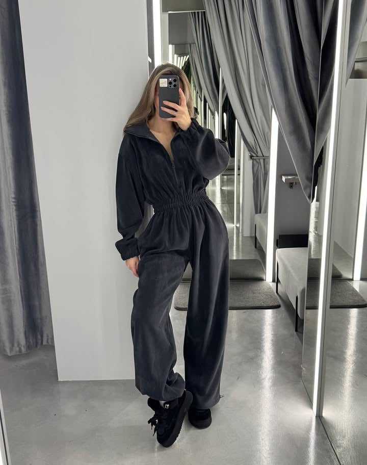 Damen Fleece-Overall Hochkragen Elastischer Bund Eveloria