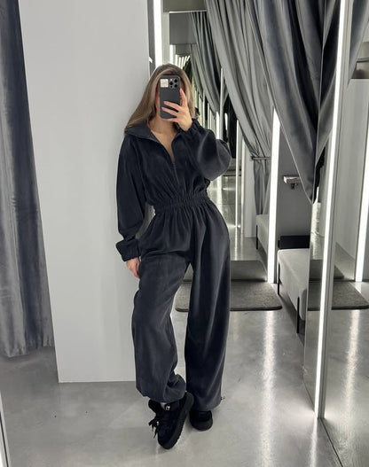 Damen Fleece-Jumpsuit Gemütlich Eveloria