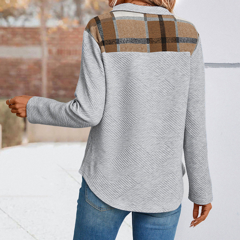 Damen Pullover Strukturiertes Design Schicker Kragen Beige
