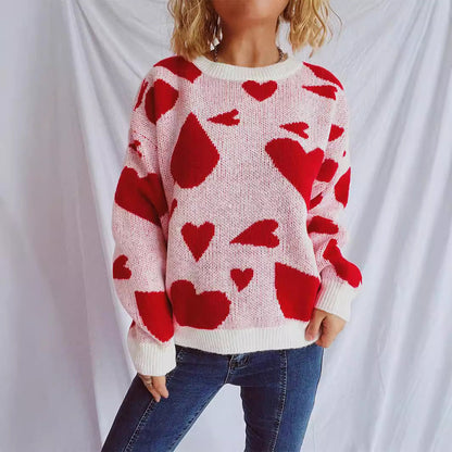 Damen Pullover Herzmuster Weitschnitt Eveloria