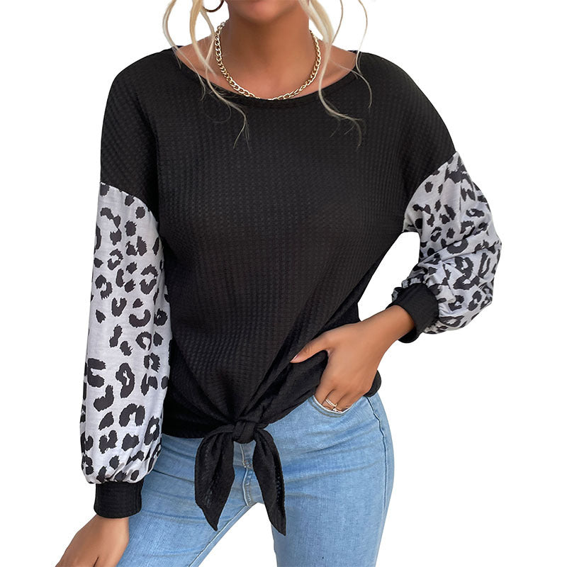 Damen Langarmshirt mit Knoten-Detail und Tiermuster Ärmeln