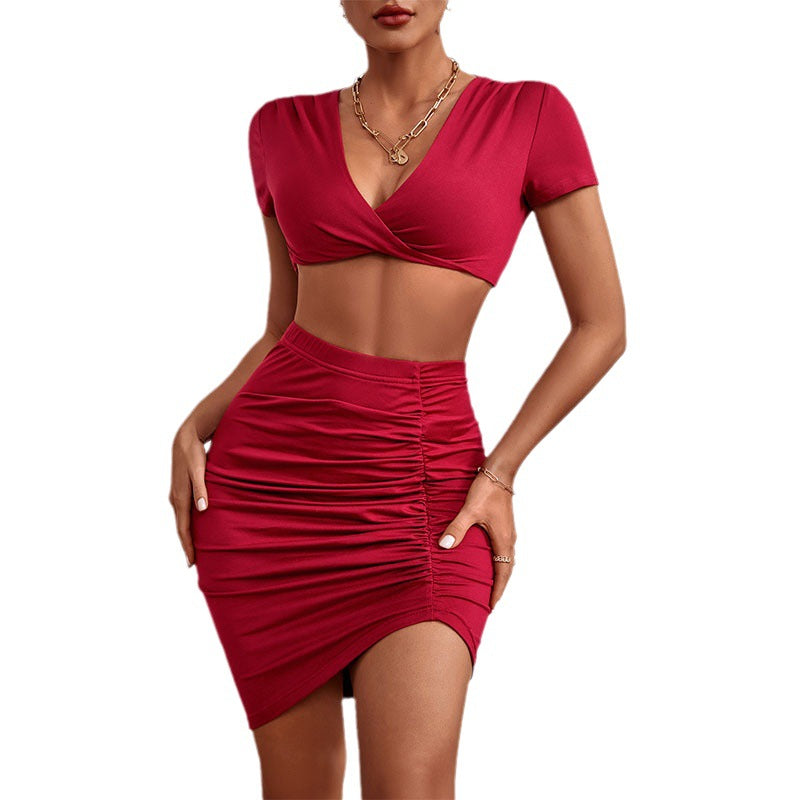 Damen Wickeloberteil Minirock Set Eveloria