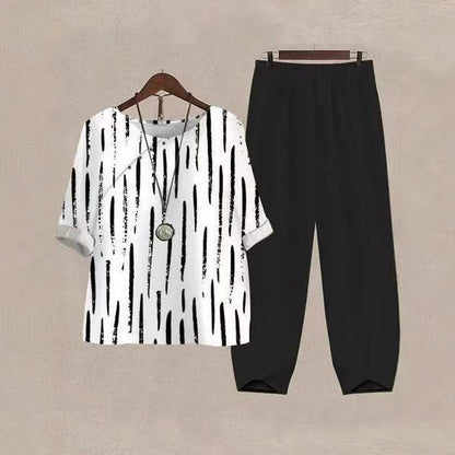 Damen Freizeit Set mit Streifen Oberteil und bequemen Hosen - Eveloria