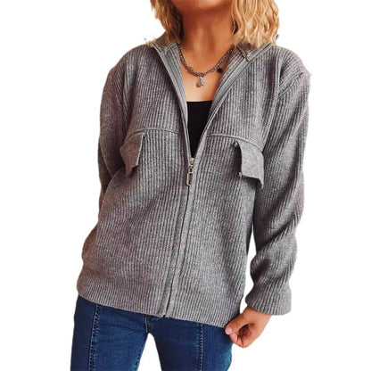 Damen Strickjacke Hochkragen Mit Taschen Anthrazit