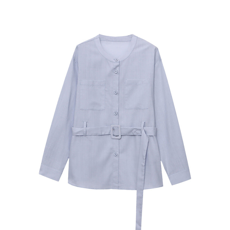 Damen Bluse mit Gürtel und Taschen Eveloria