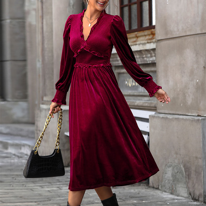 Damen Midikleid Rüschendetails Langer Ärmel Eveloria