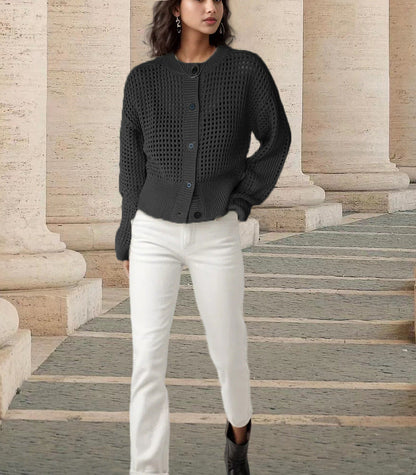 Damen Strickcardigan Luftig Einzigartige Maschenstruktur Beige