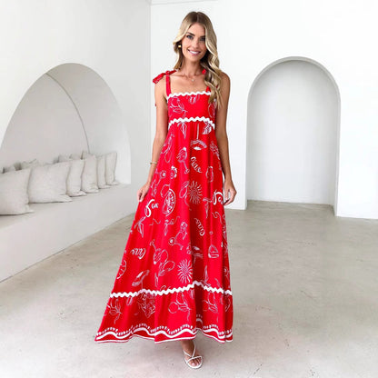 Damen Maxikleid mit Trägerdesign und Druck