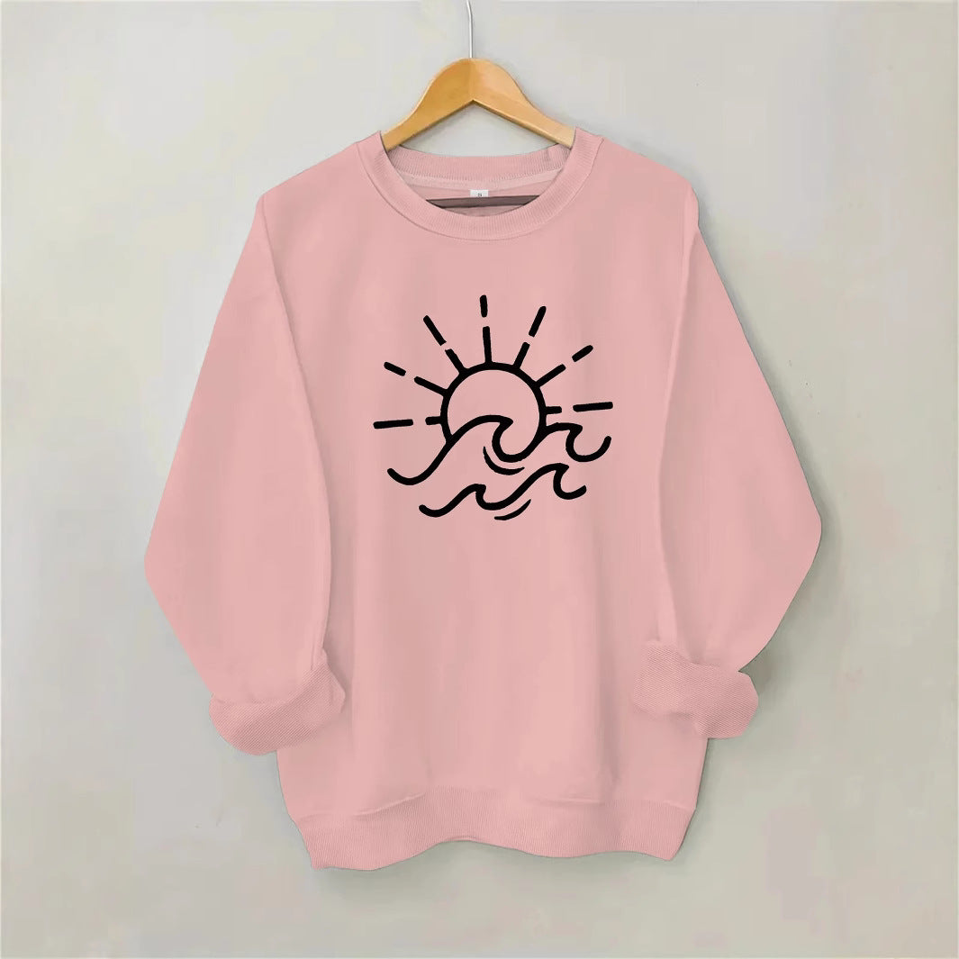 Damen Sweatshirt Sonnen Wellen Motiv Eveloria