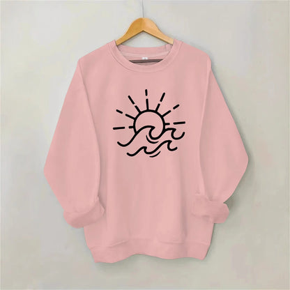 Damen Sweatshirt Sonnen Wellen Motiv Eveloria