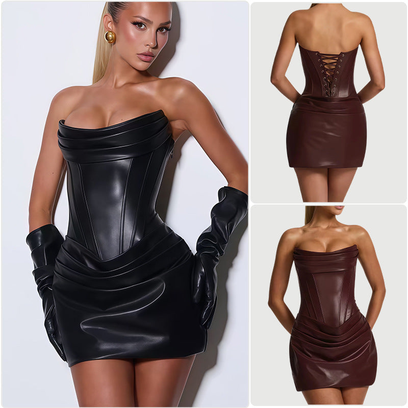 Damen Minikleid Figurbetonter Stil Korsett-Oberteil Drapierter Rock - Eveloria