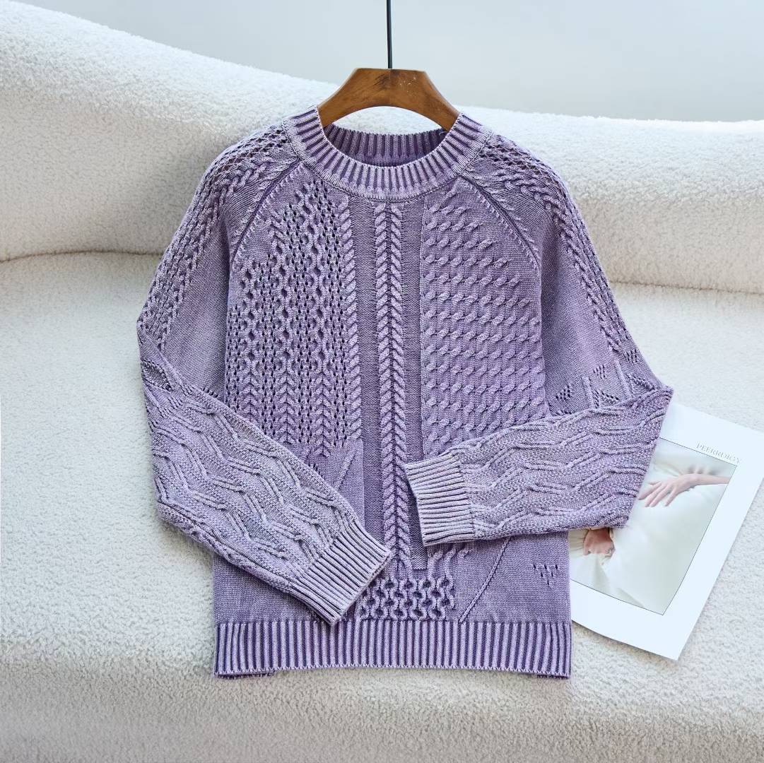 Damen Pullover Strukturiertes Zopf-Design Rundhals Eveloria