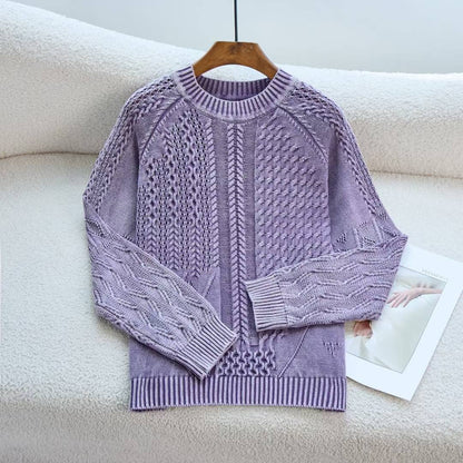 Damen Pullover Strukturiertes Zopf-Design Rundhals Eveloria