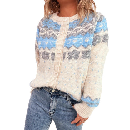 Damen Strickjacke Norwegermuster Kuschelig Eveloria