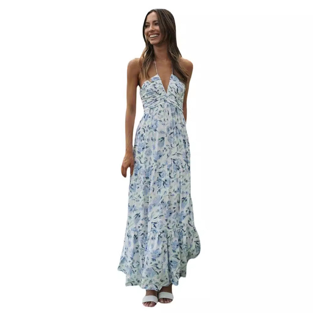 Damen Maxikleid Blumendruck Verstellbare Träger Eveloria