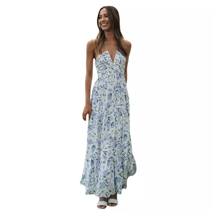 Damen Maxikleid Blumendruck Verstellbare Träger Eveloria