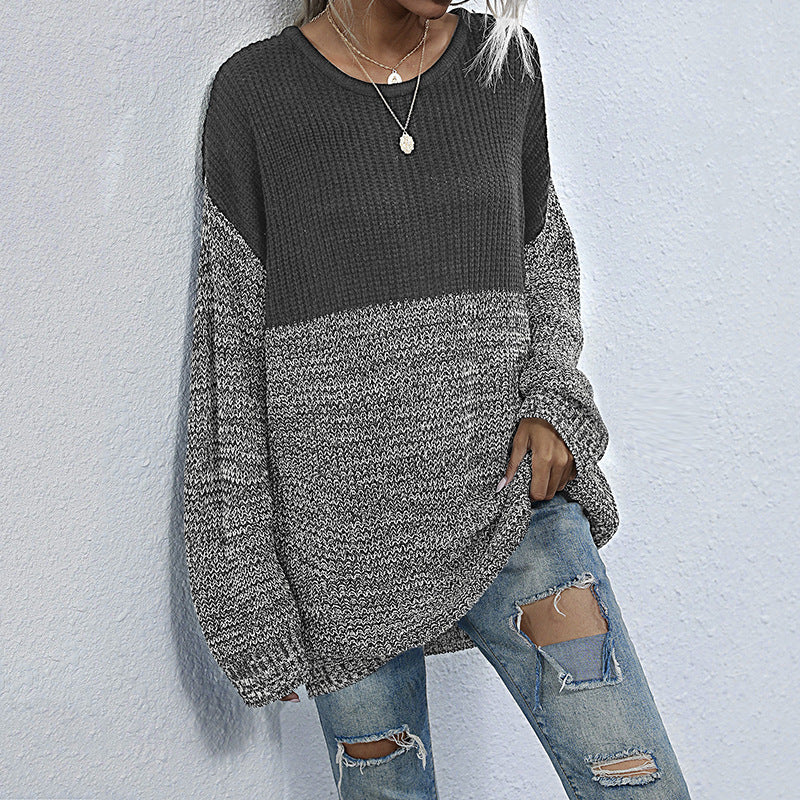 Damen Strickpullover Oversized Lässig Farbkontrast
