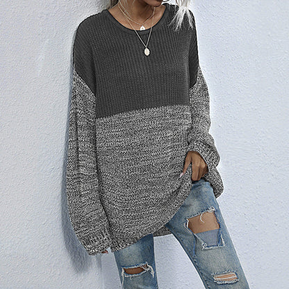 Damen Strickpullover Oversized Lässig Farbkontrast