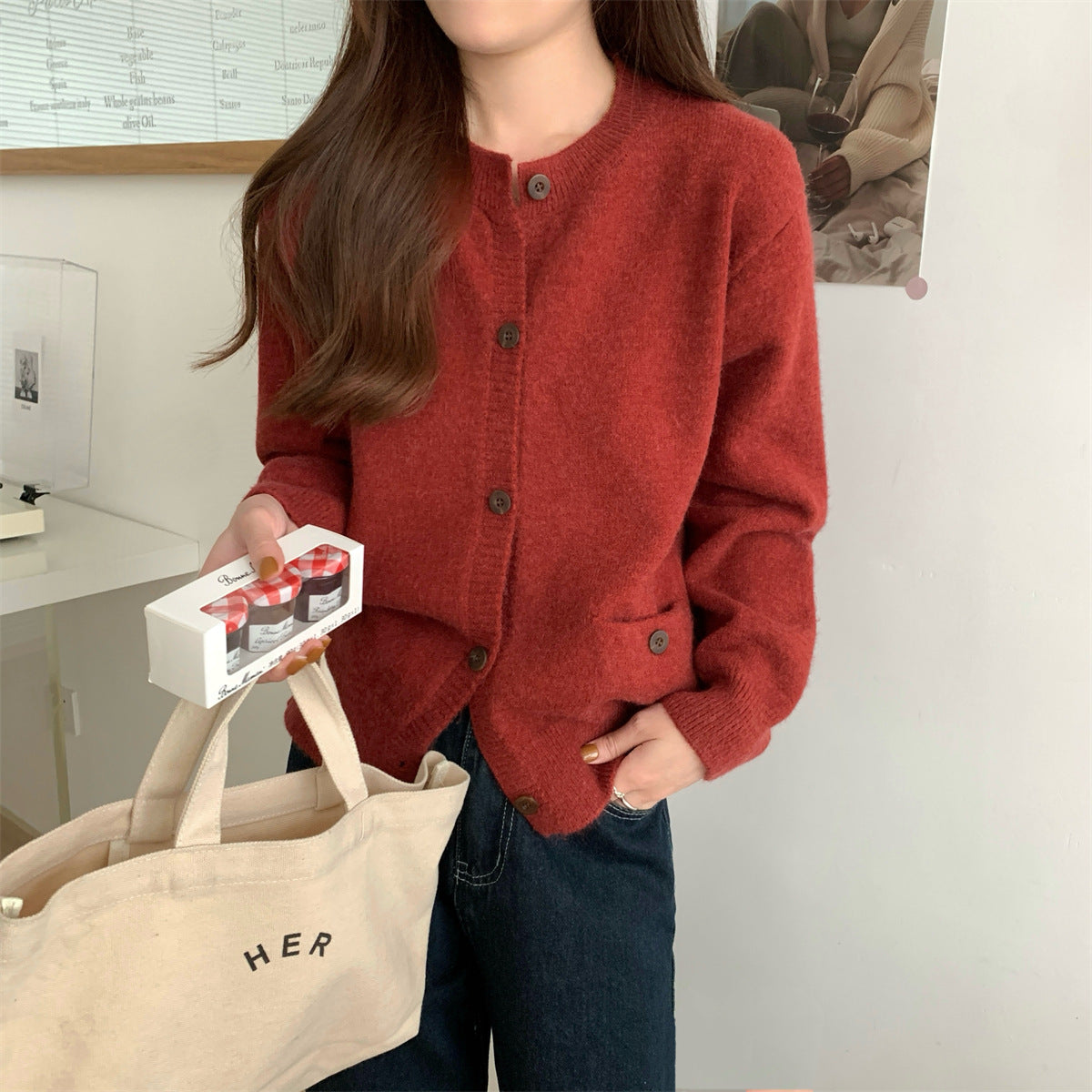 Damen Strickcardigan mit Taschen und Knopfverschluss Eveloria