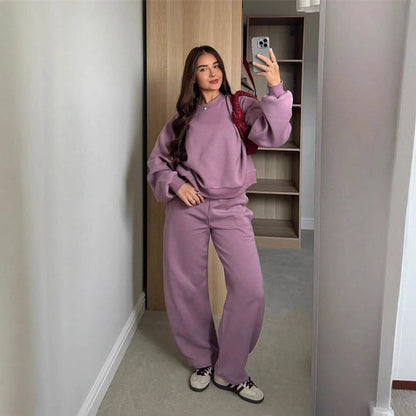 Damen Sweatshirt Set Cropped Jogginghosen Bequem Grau Eveloria