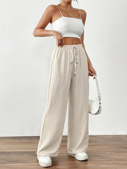 Damen Chiffon-Hose Weite Elastischer Bund Beige
