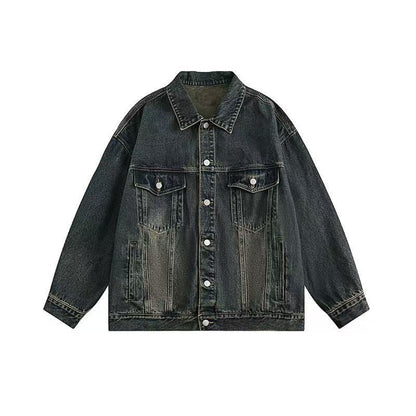 Damen Jeansjacke Vintage-Waschung Taschen