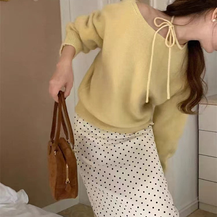Damen Pullover Weiches Material Dekoratives Halsband Beige