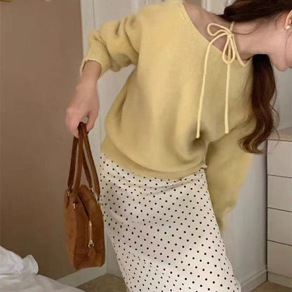 Damen Pullover Weiches Material Dekoratives Halsband Beige