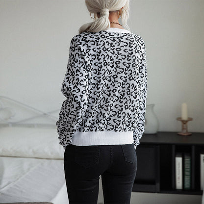 Damen Pullover Leopardenmuster Breite Bündchen Eveloria