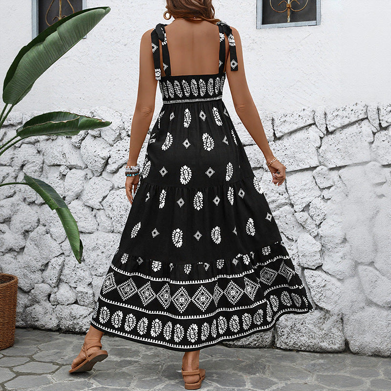 Damen Maxikleid Rüschendetails Vintage-Muster Eveloria