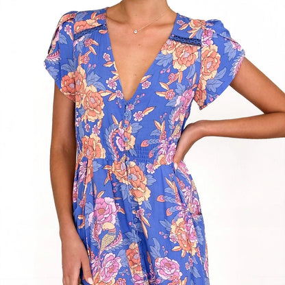 Damen Maxikleid Floralmuster V-Ausschnitt