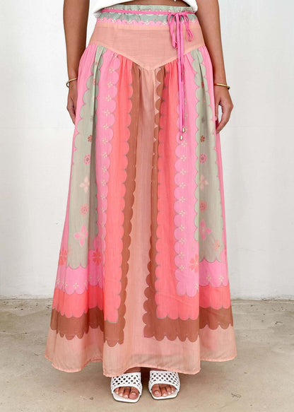 Damen Boho-Rock Floral Taillenrock Lang