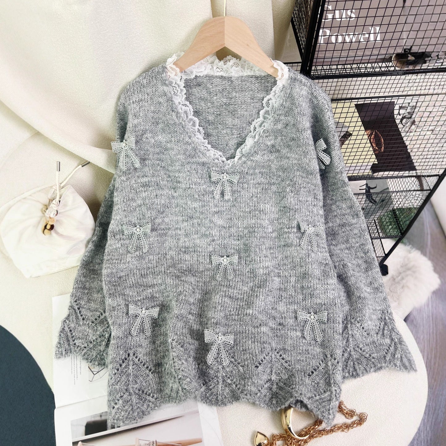 Damen Strickpullover mit Schleifenapplikationen Eveloria