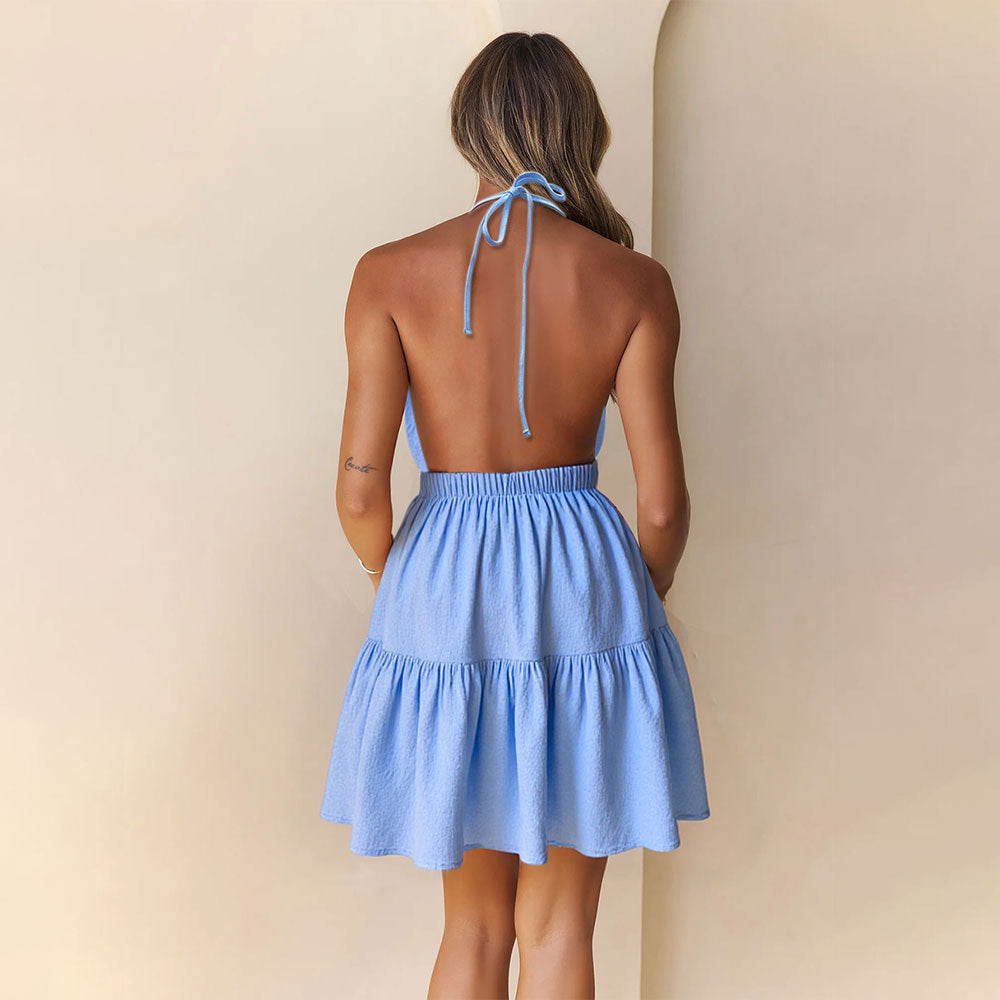 Damen Halterkleid Rüschensaum Eveloria