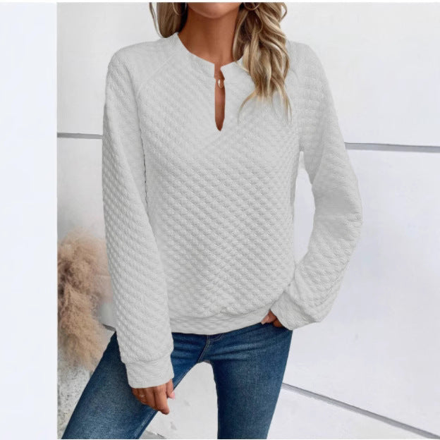 Damen Sweatshirt Strukturiertes Steppdesign Modischer Ausschnitt Grau - Eveloria