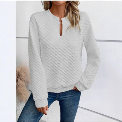 Damen Sweatshirt Strukturiertes Steppdesign Modischer Ausschnitt Grau - Eveloria