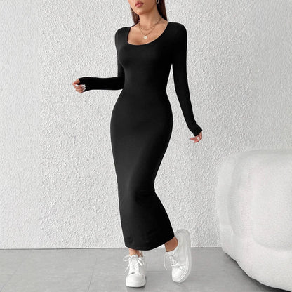 Damen Maxikleid Figurbetont Langarm Rundhalsausschnitt Eveloria