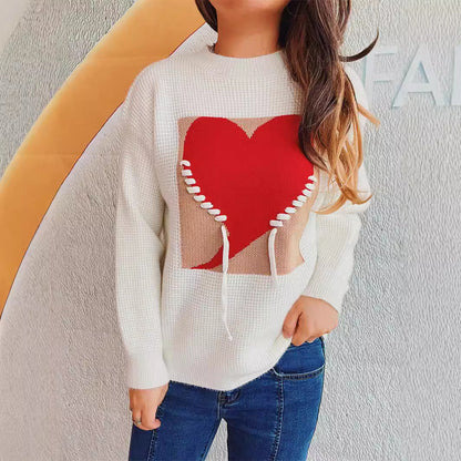 Damen Pullover mit Herzapplikation und Kordelzug