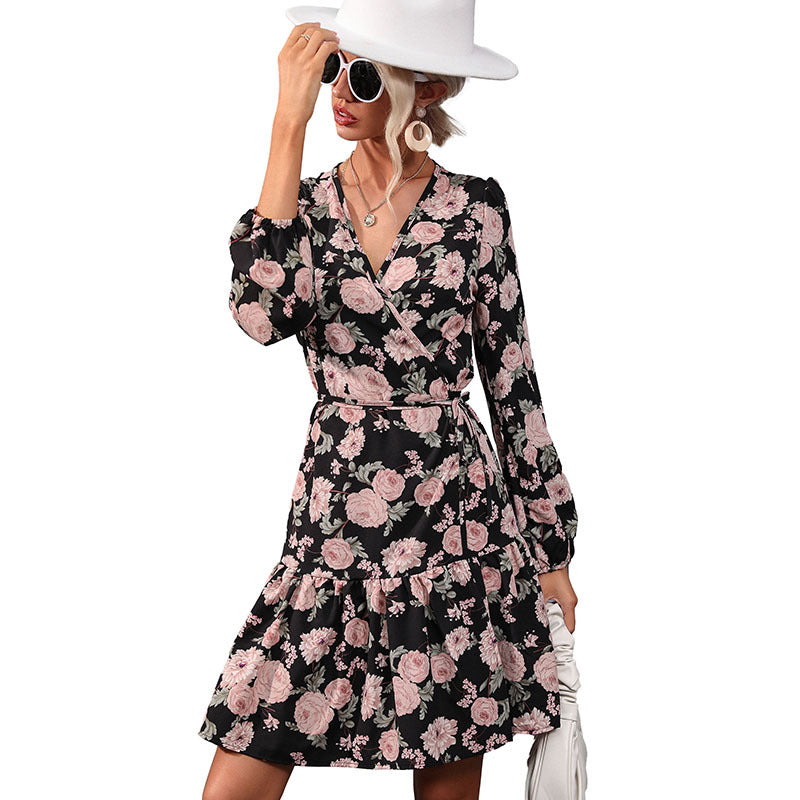 Damen Wickelkleid Floralmuster Rüsche