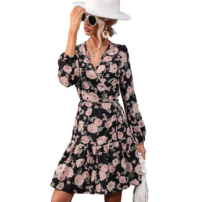 Damen Wickelkleid Floralmuster Rüsche