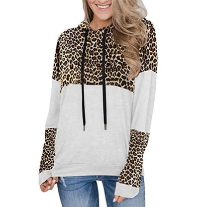 Damen Pullover Leopardenmuster Kapuze Lässig