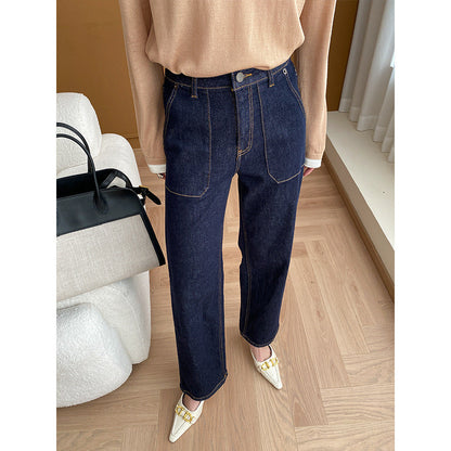 Damen High-Waist Jeans Lässiger Schnitt Mit Taschen Eveloria
