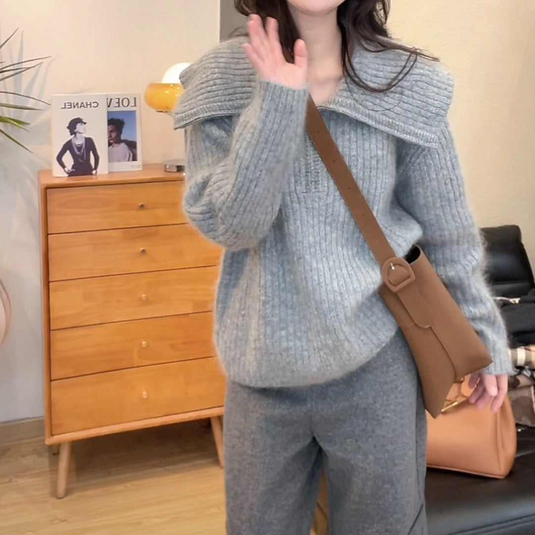 Damen Strickpullover Weit Ausschnitt Lässig Eveloria - Eveloria