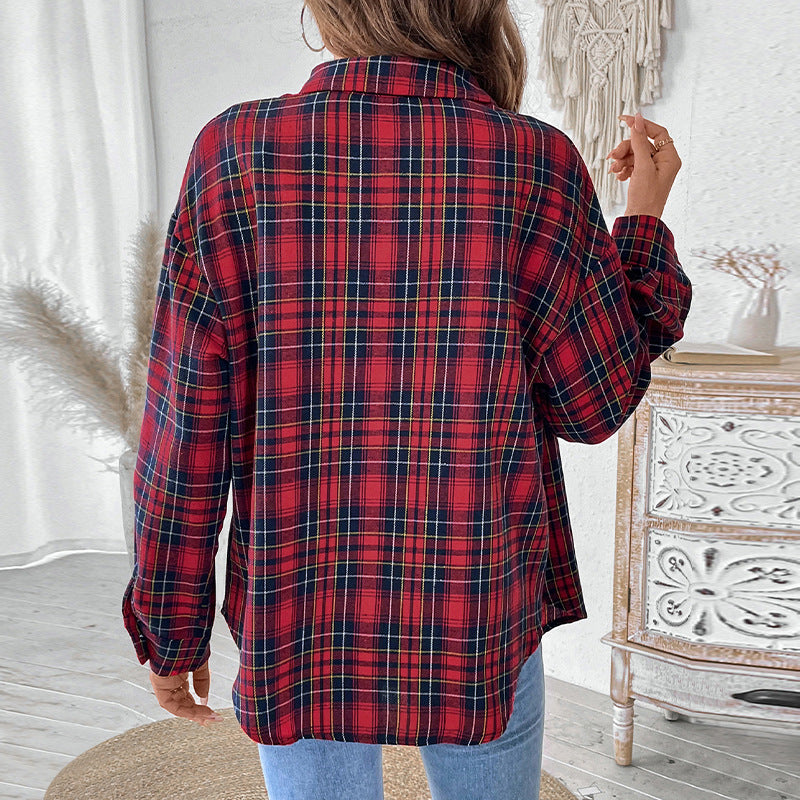 Damen Bluse Lässiger Schnitt Karo Eveloria