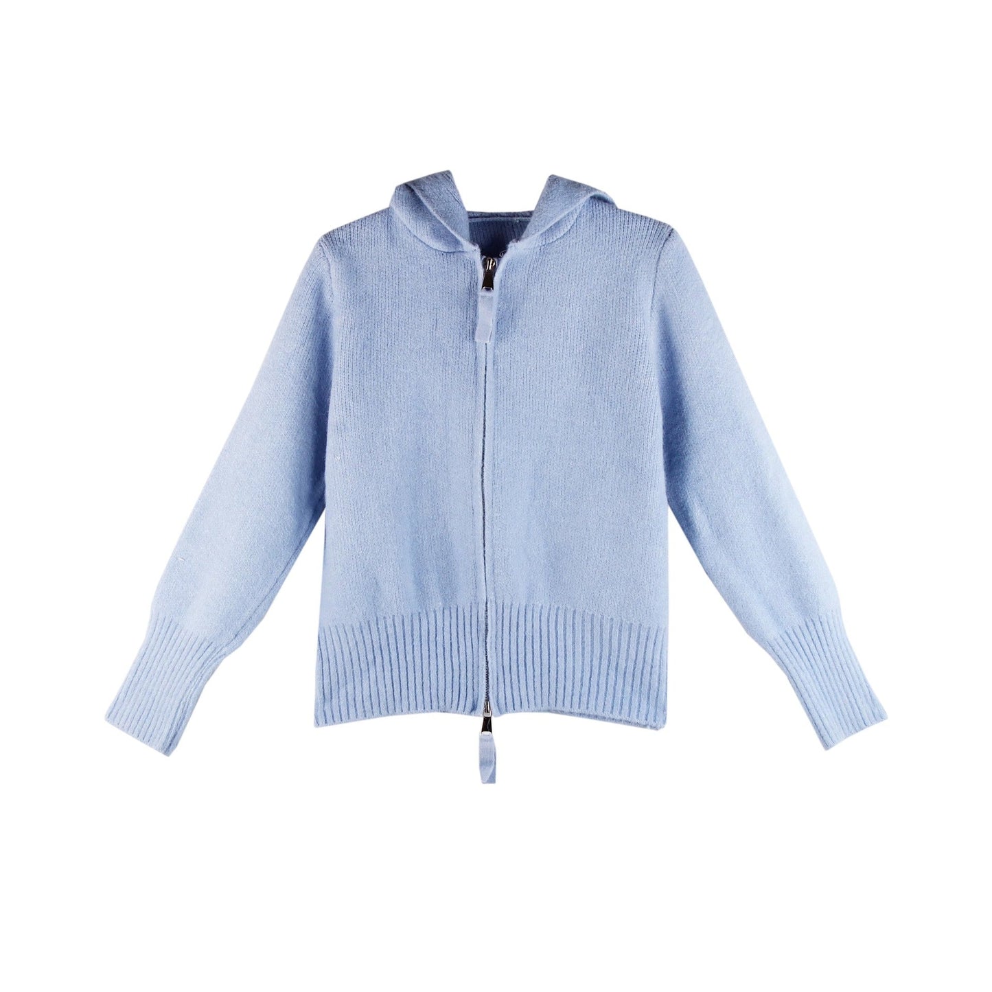 Damen Strickjacke Leicht Hoodie Reißverschluss Grau